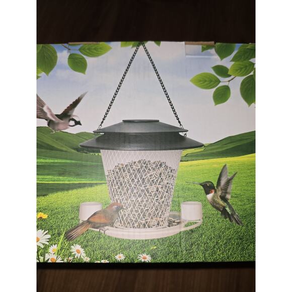Metal-Wild-Bird-Feeder Solar-Bird-Feeders Outside-Hanging Outdoors-Backyard - Picture 2 of 3